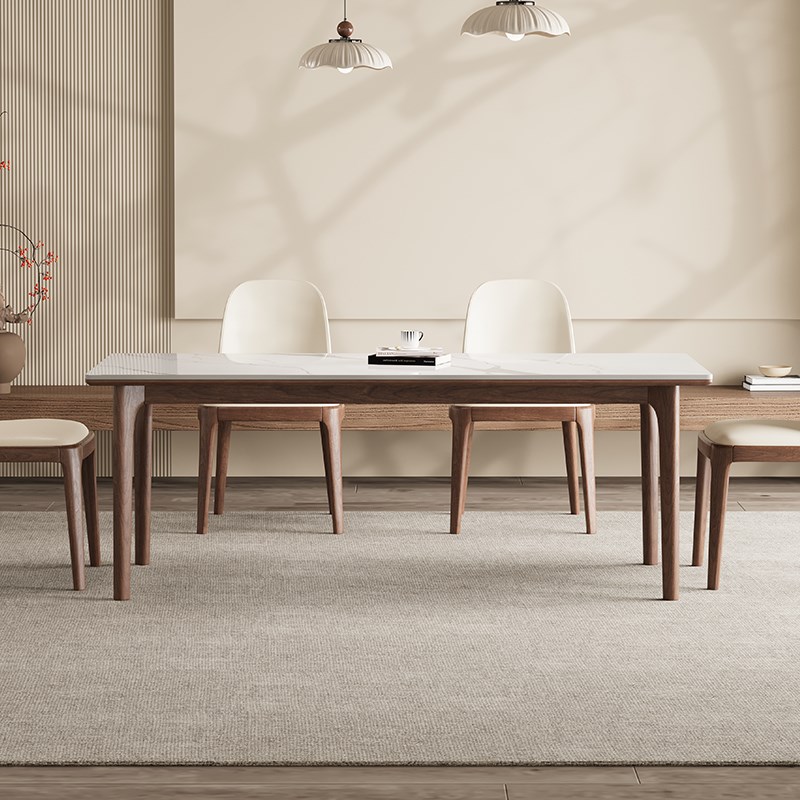 德利丰实木岩板餐桌长方形家用中式奶油风高级感小户型饭桌书桌子