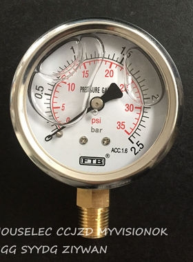 FTB不锈钢耐震压力表0-2.5BAR防震油压表60mm接头螺纹1/4PT直立式
