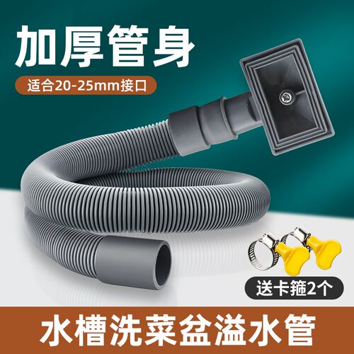 洗菜盆溢水管软管加长细管厨房水槽防溢水管接头圆方形侧漏管配件