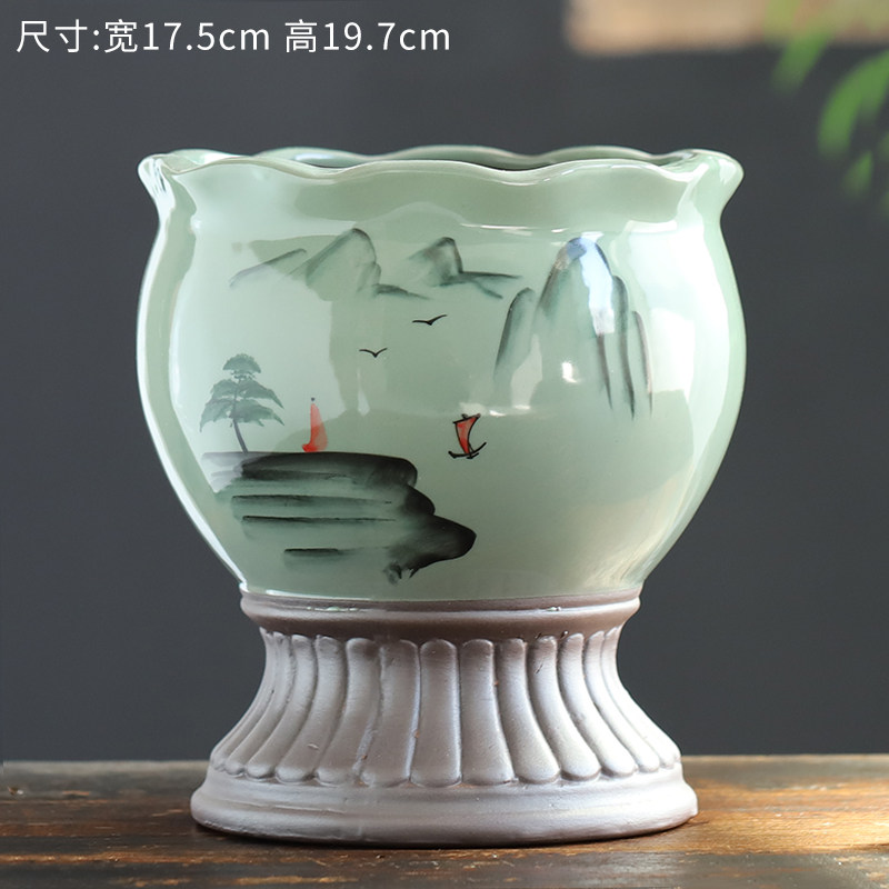 新款中国风复古手绘兰花花瓶专用多肉花盆陶瓷高款紫砂大号中式盆