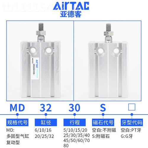 亚德客小型自由安装气缸M1D6/5/16/20X5*100X1GJI5X20X2X30X35/40