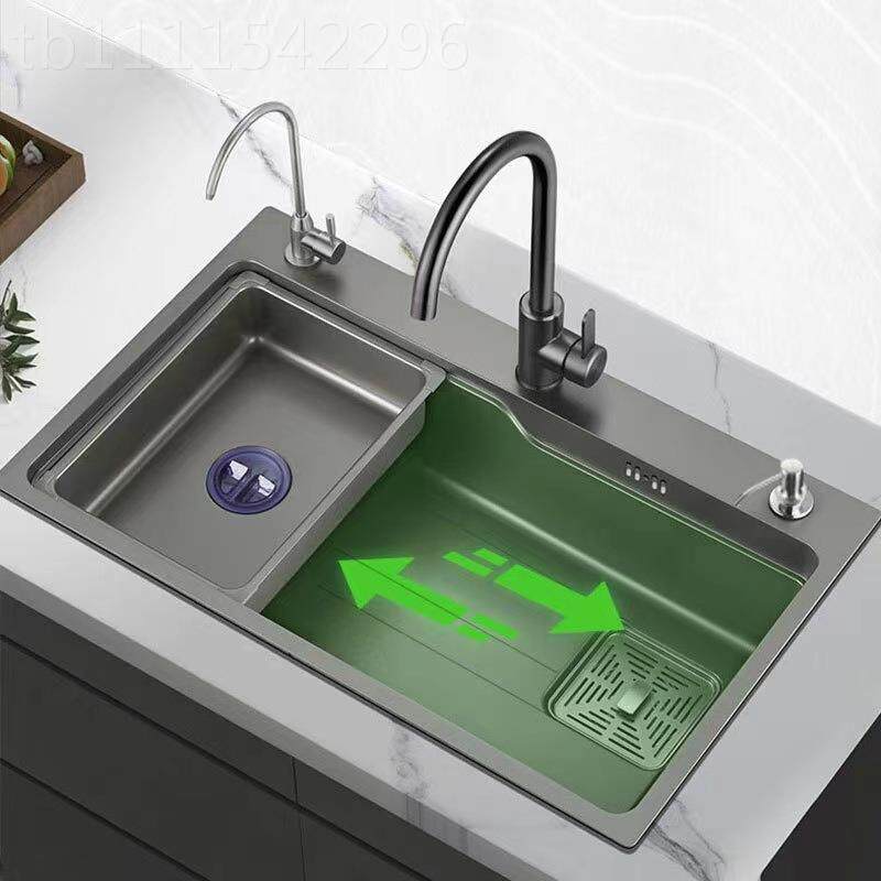 锈枪灰色大单槽 304洗不钢水槽轨道DL-08016槽sink台下盆厨房菜洗