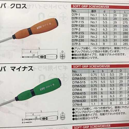 原装进口日本KTC 橡胶柄高强度螺丝刀批 十字/一字 D7P/D7M系列