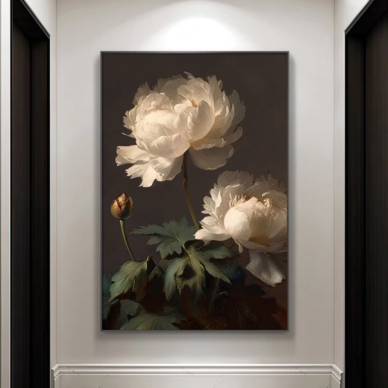 简约现代客厅装饰画牡丹花卉高级感大气落地画竖版沙发背景墙挂画
