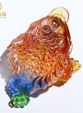 古法琉璃水晶招财金蟾小车载中控台装饰工艺品汽车工作台高档