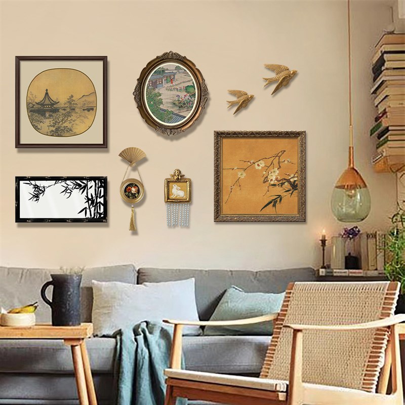 复古客厅装饰画中古风国画餐厅玄关卧室挂画客厅墨竹镜子书房壁画
