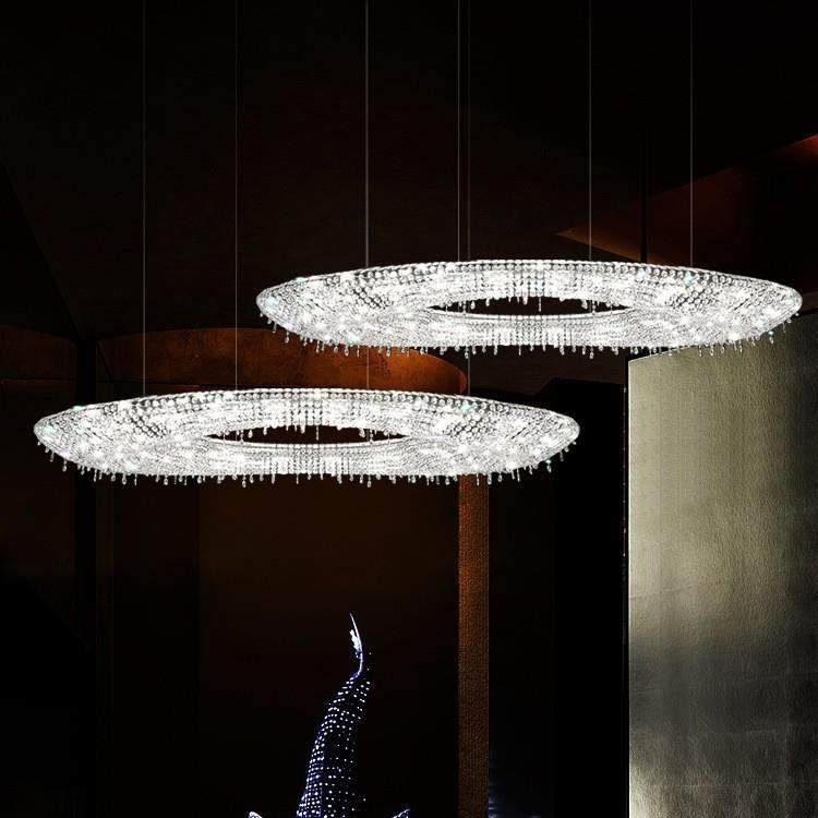 复式楼水晶大吊灯别墅客厅餐厅大型酒店前台大堂包厢大气会所灯具