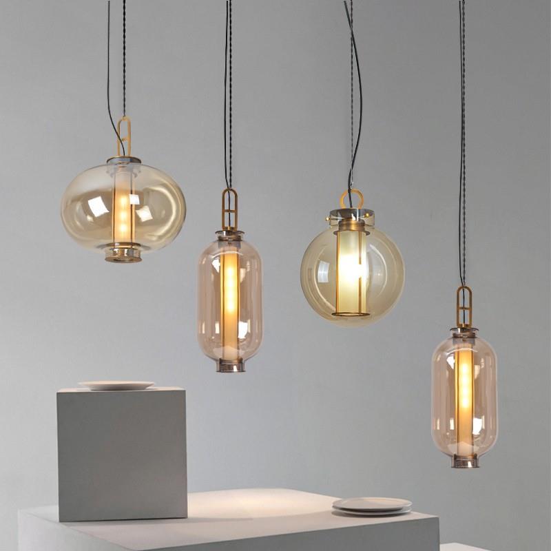 北欧设计师餐厅吊灯创意个性楼梯咖啡吧台工业风玻璃灯卧室床头灯