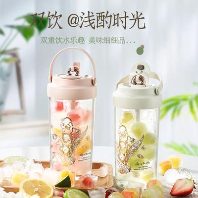 玻璃杯女高颜值吸管水杯随行杯子咖啡杯办公室茶水分离泡茶杯夏季