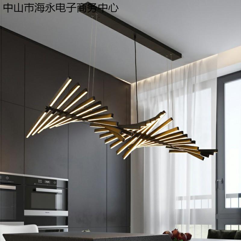 北欧客厅灯现代简约设计师餐厅吊灯极简线性鱼骨造型办公长条灯具