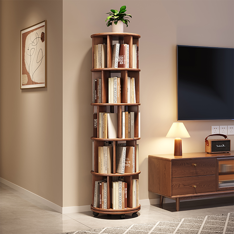 旋转书架落地置物架简易家用客厅书柜可移动柜子储物柜儿童收纳架