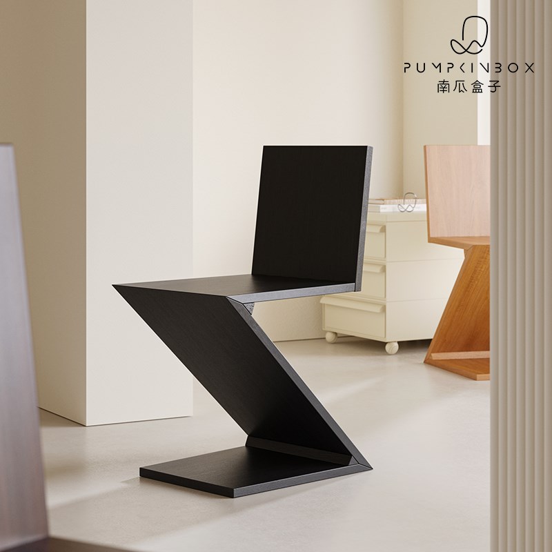 zig zag chair实木餐椅设计师椅子家用极简中古靠背北欧简约Z字椅