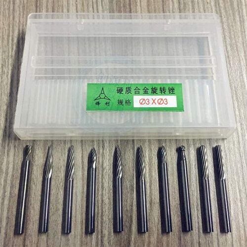 10PC硬质合金旋转锉 钨钢铣刀单槽钨钢磨头 电磨专用配件毛刺修边