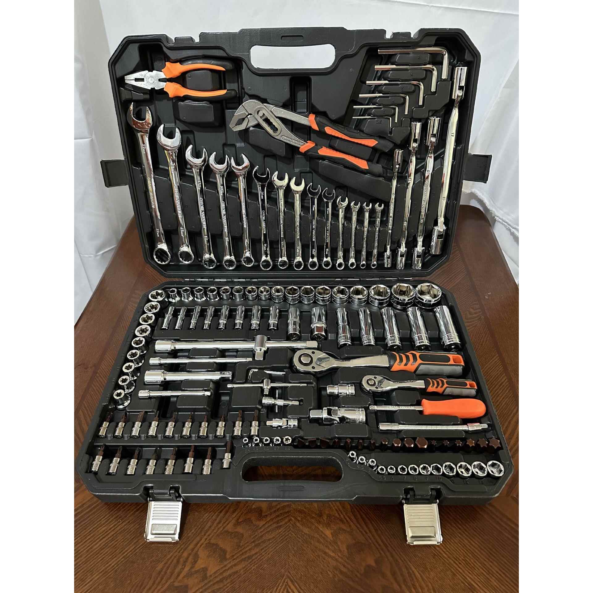 137件汽机修套装工具PC棘轮双头扳手钳子螺丝批内六角水泵钳综合