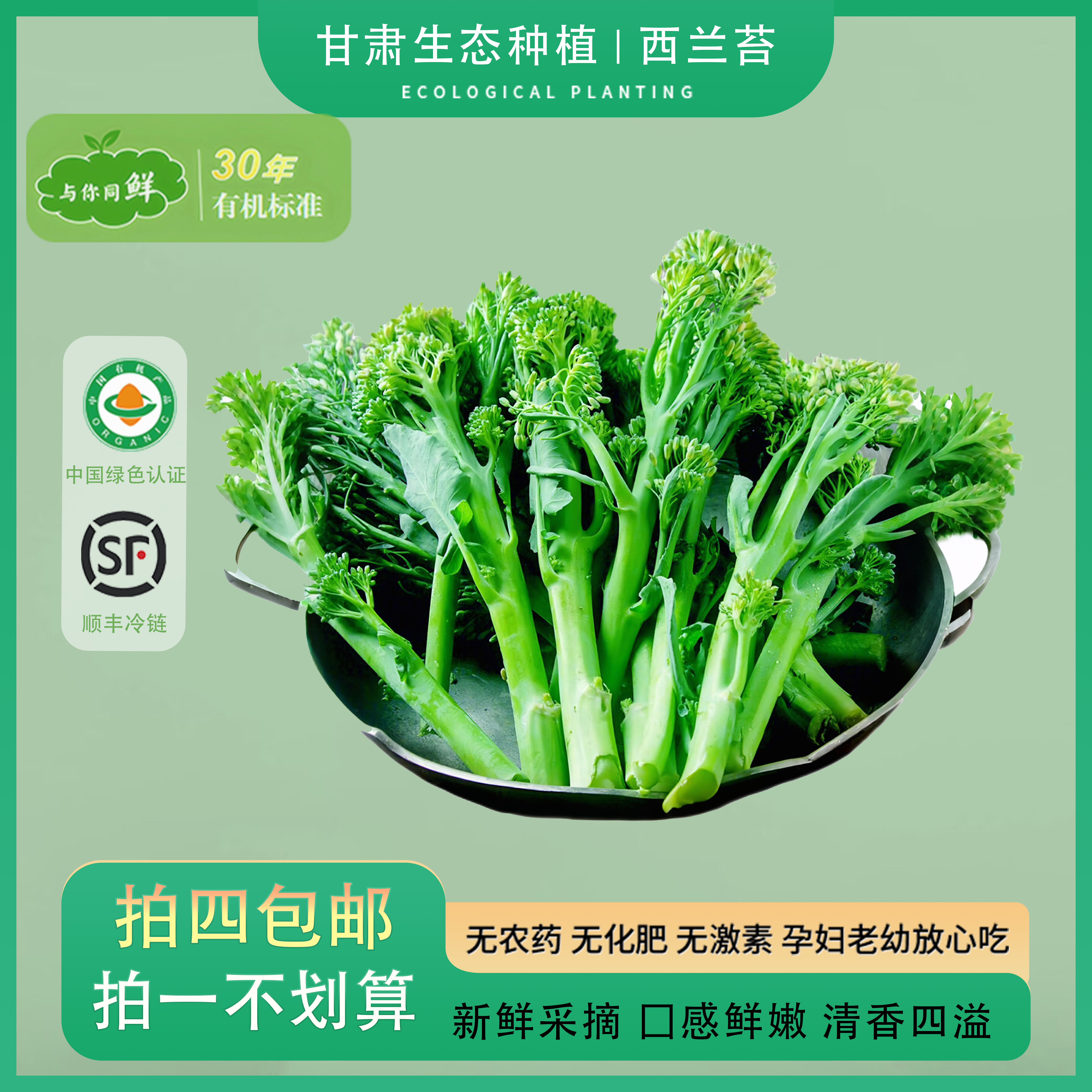（顺丰冷链)新鲜有机蔬菜西兰花苔自种现摘现发西兰花西兰苔辅食