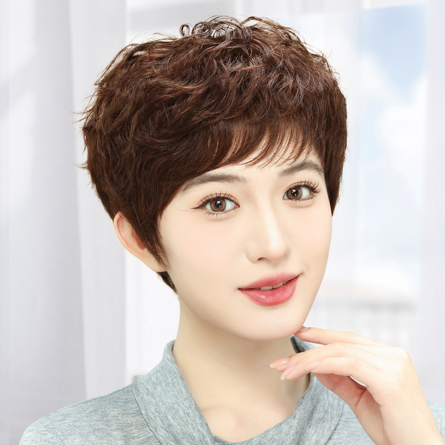 假发中老年女妈妈款全真人发丝