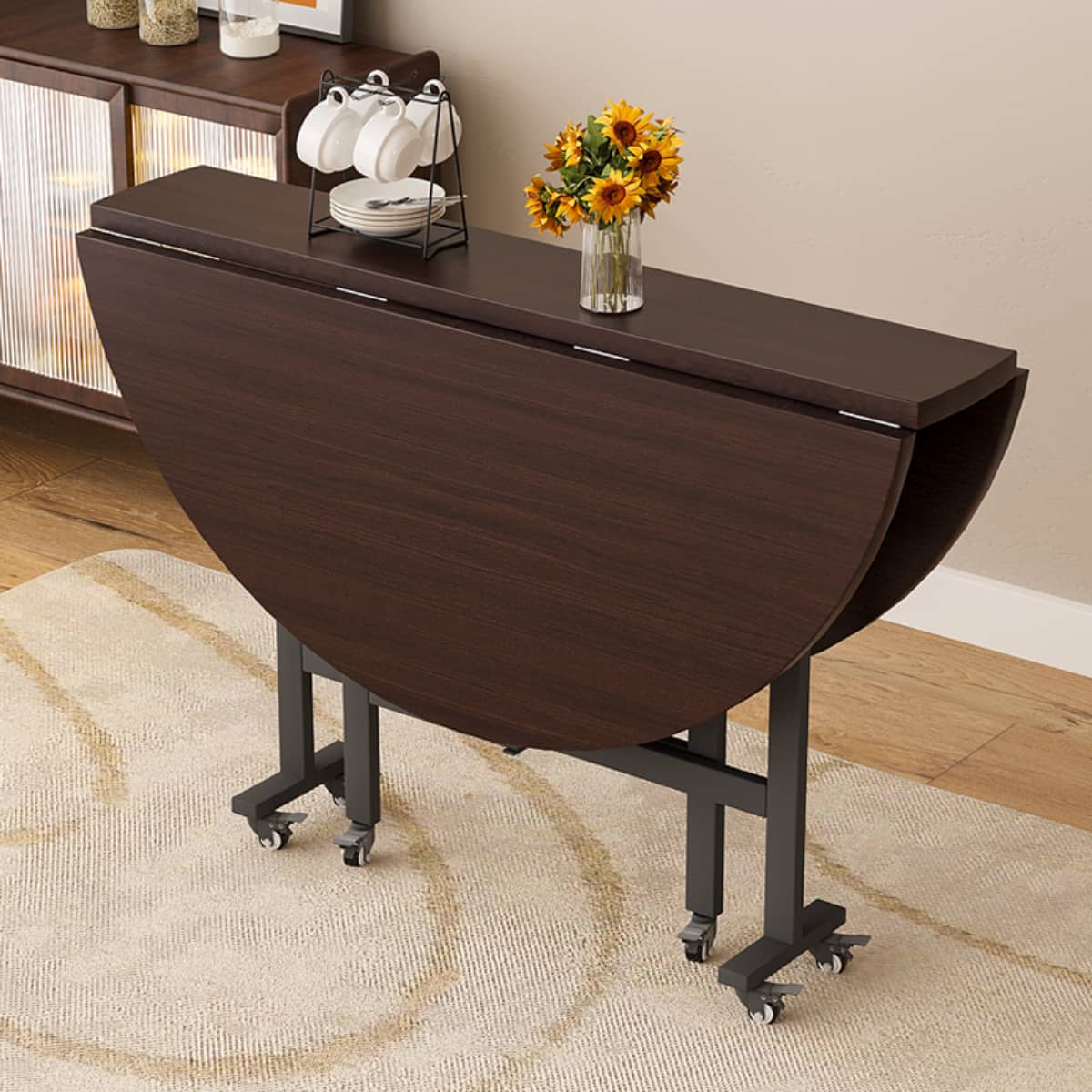 圆桌新中式餐桌简约小户型家用折叠餐桌10人饭桌餐厅圆形吃饭桌子