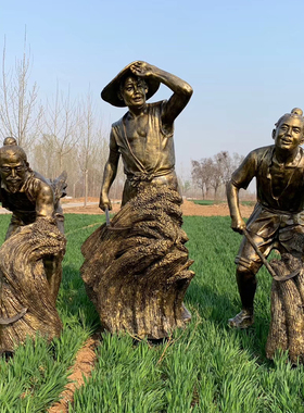 玻璃钢仿铜牛耕地铜雕民俗农耕文化人物雕塑农村园林景观小品摆件