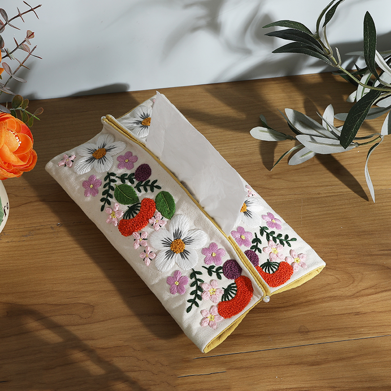 纸巾套收纳法式刺绣diy布艺手工材料包纸巾袋卫生纸盒解闷奶泡机