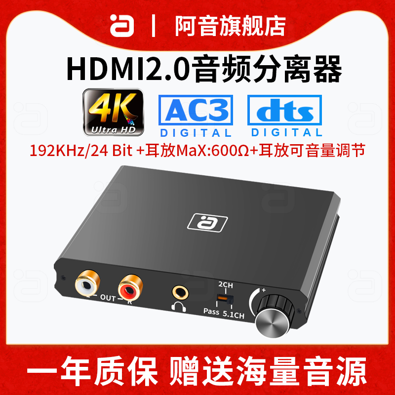 HDMI2.0音频分离器hdcp高清192K解码耳放音量可调节高阻抗转化器