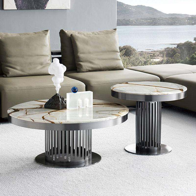 意式轻奢大理石面茶几组合现代极简金属茶几边几小户型客厅家具