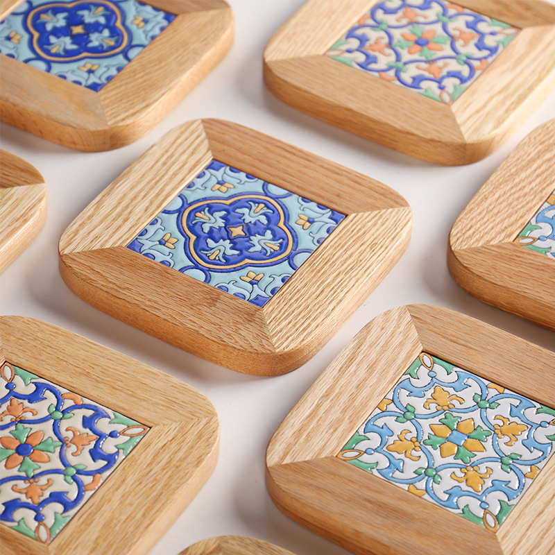 木质日式复古隔热垫家用实木花砖锅垫隔热餐垫耐热陶瓷盘子餐具垫