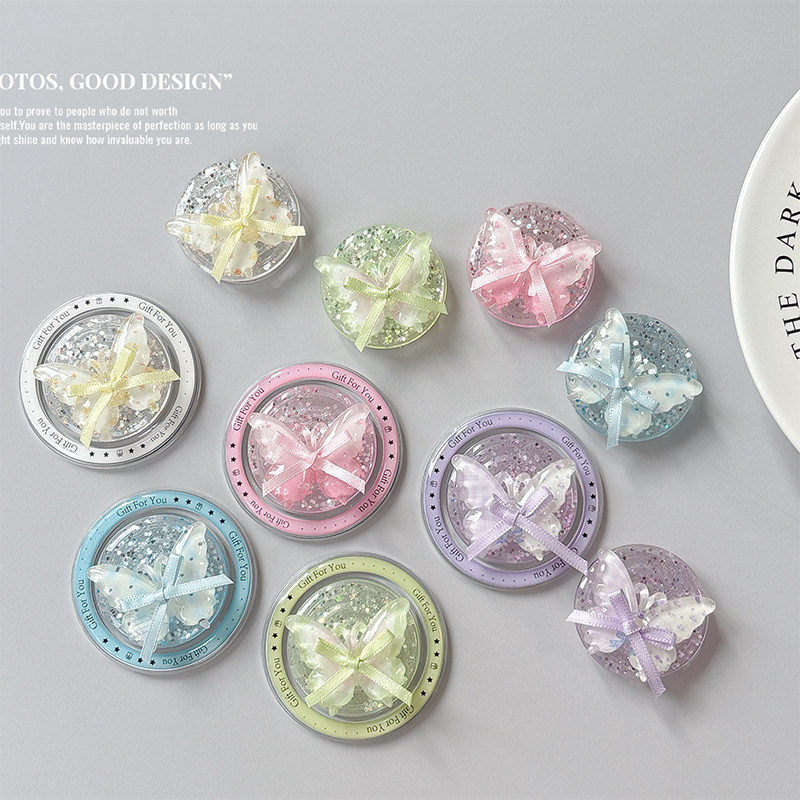 立体蝴蝶领结亮片闪粉手机气囊支架磁吸粘贴伸缩桌面支撑架背贴式