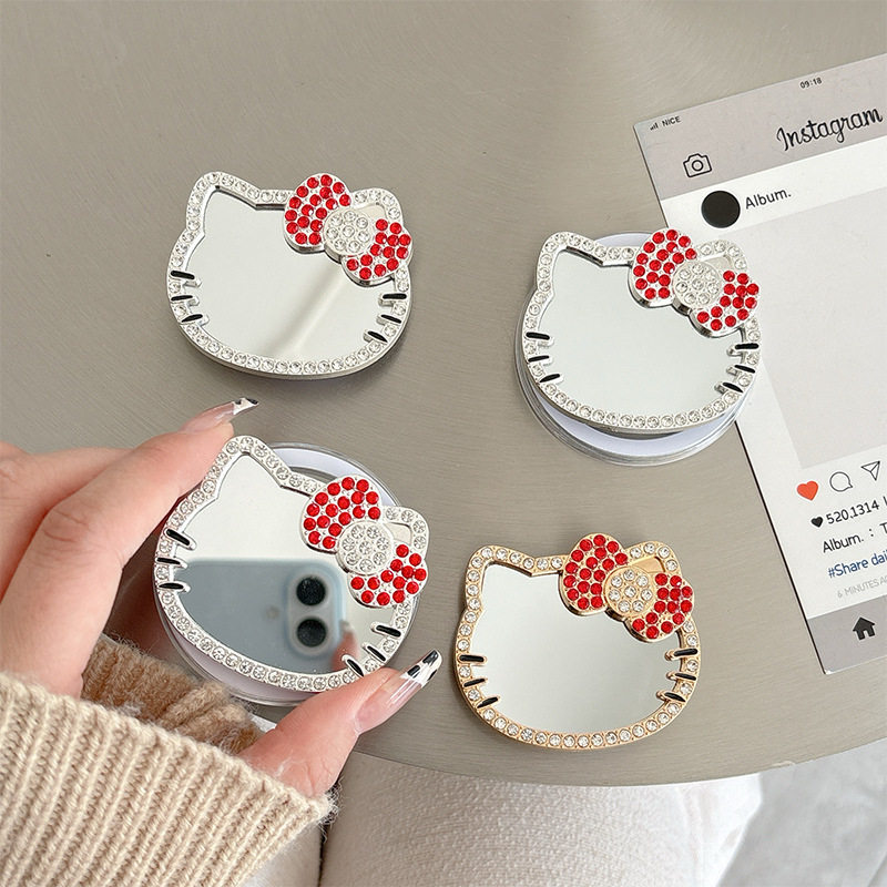 韩国ins高级感补妆镜手机气囊支架背贴水钻KT猫磁吸女款桌面支架