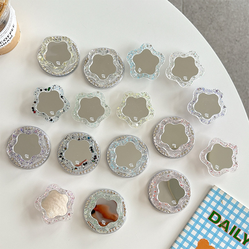 水钻磁吸桌面手机气囊支架粘贴花朵闪粉镜子贴高级感伸缩小众背贴