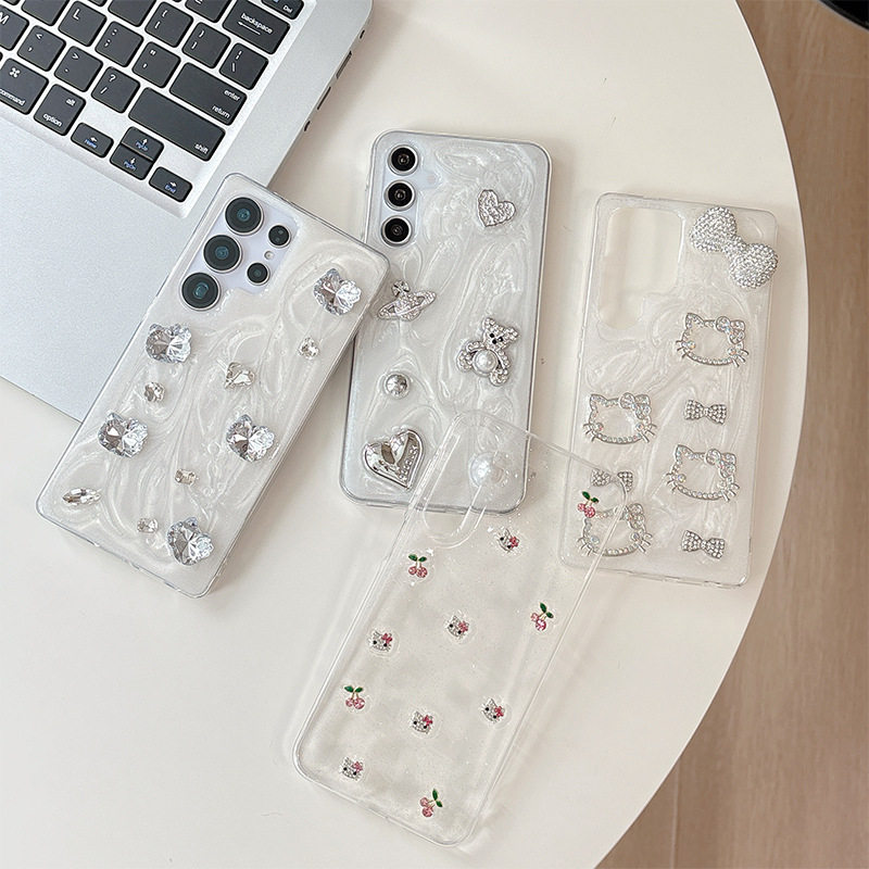 适用三星S23ultra水钻蝴蝶结手机壳S25领结KT猫S24p