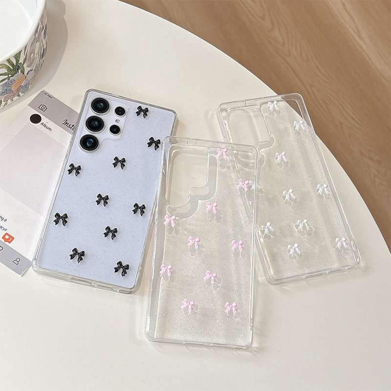 小领结闪粉透明手机壳适用三星S25ultra日系S24防摔S23plus轻奢S26女甜美蝴蝶结小清新风新款保护套DIY滴胶