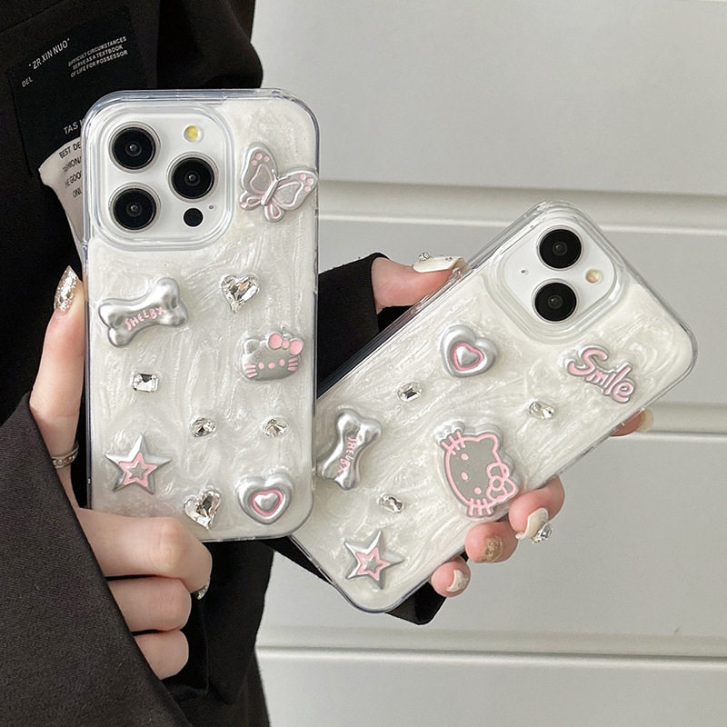 滴胶卡通kt猫闪粉爱心水钻ins蝴蝶手机壳iPhone17Promax适用苹果16plus硅胶15pro星星14女新款14明星同款时尚