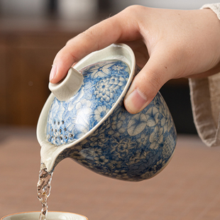 青花汝窑手抓壶单壶防烫盖w碗茶杯单个泡茶碗陶瓷家用功夫茶具