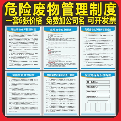 危险废物管理制度标识牌提示牌危废仓库应急预案组织架构图标语