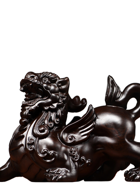 黑檀木雕貔貅一对摆件实木皮丘家居客厅玄关办公桌面装饰工艺礼品