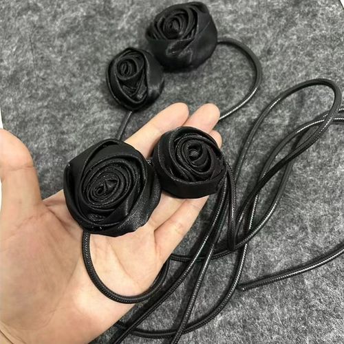 休莉窗饰新款窗帘绑带黑色玫瑰花扎带轻奢浪漫