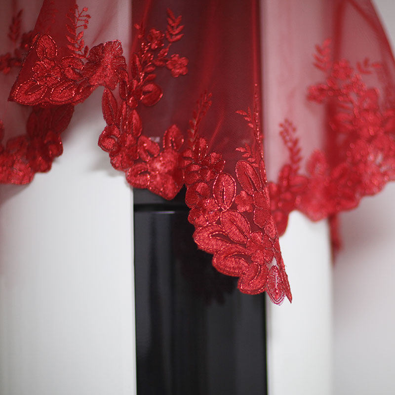 红色新房喜庆蕾丝布艺方巾柜机冷气盖布艺桌布纱蕾丝欧式轻奢绳绣
