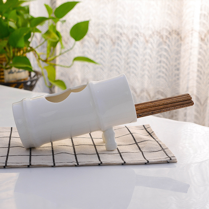 骨瓷筷子笼纯白竹节收纳盒家用筷子筒带沥水孔