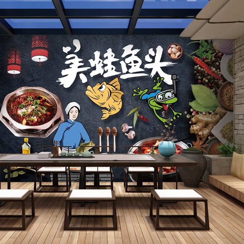 国潮风麻将馆棋牌室壁纸烧烤火锅店壁纸剧本杀装饰画网红墙布定制