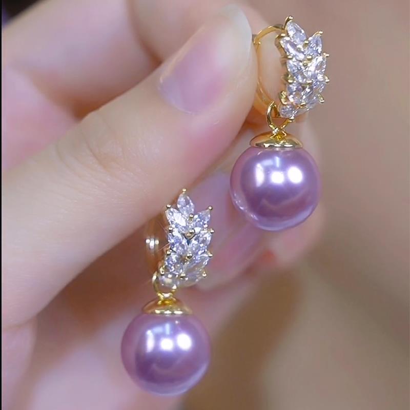 一款两戴紫色珍珠耳环女新款爆款潮满钻麦穗耳圈耳扣气质百搭耳饰