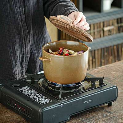 玖田烧日式双耳木盖小汤锅陶瓷家用小砂锅酒店餐厅炭烧火锅泡面碗