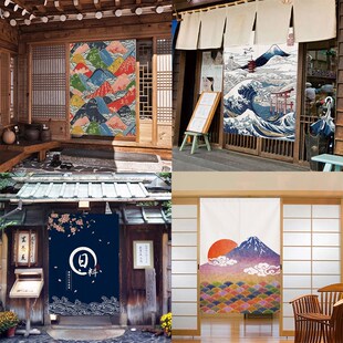和风门帘浮世绘布艺t挂帘厨房卫生间隔断家用卧室遮挡装 日式 饰短