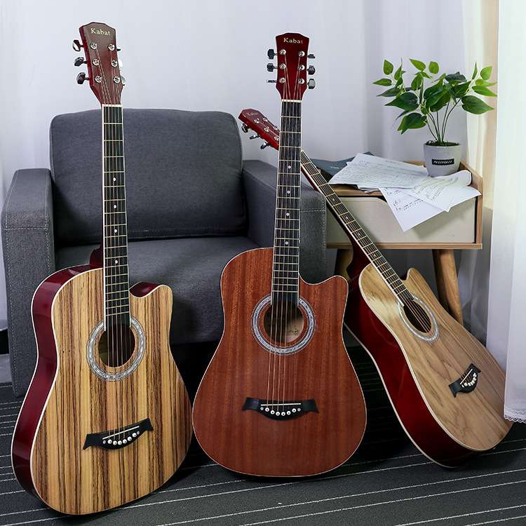 38寸沙比利合板吉他 哑光水曲柳木民谣吉他初学者 新手练习琴