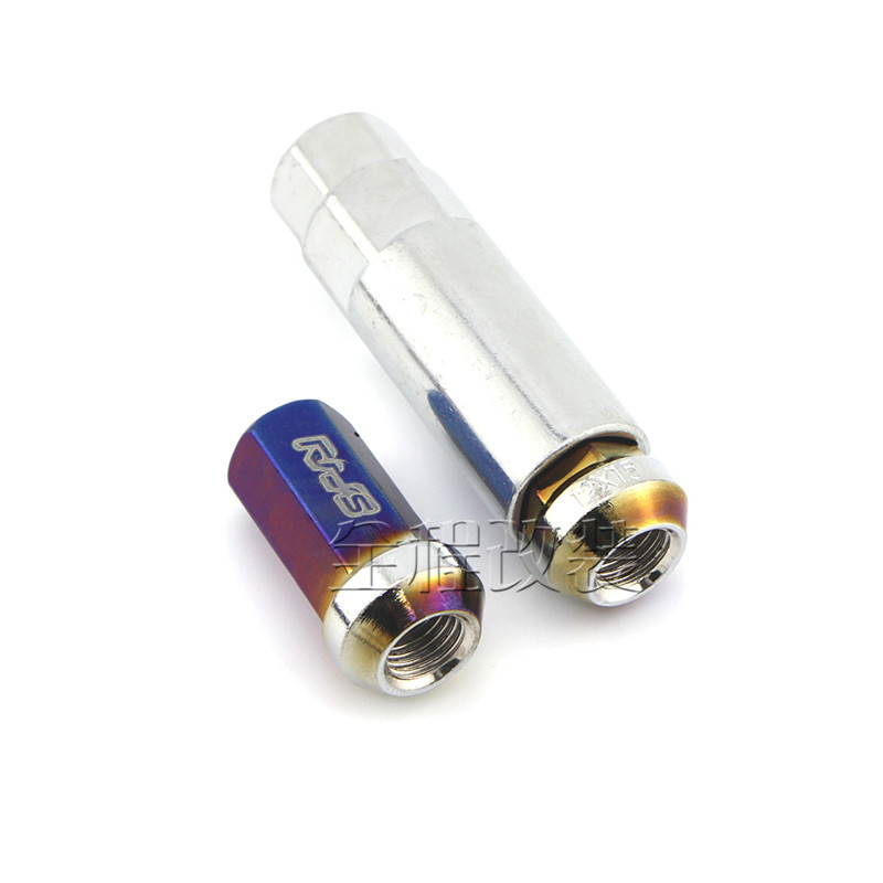 烤蓝强化钢轮毂螺丝 七彩GK5福克斯马六通用锻造外六角加长螺母帽