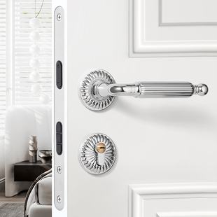 银色法式卧室门锁室内房间木门把手欧式磁吸静音复古房门锁