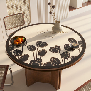 极简风黑白郁金香圆桌垫餐桌隔热皮革桌布圆形茶几垫防水防油免洗