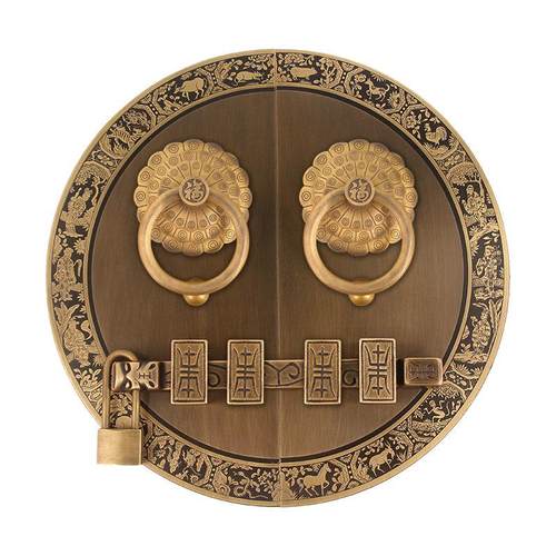 定制中式纯铜加粗大门门环拉手门锁仿古实木门铜拉手门把手