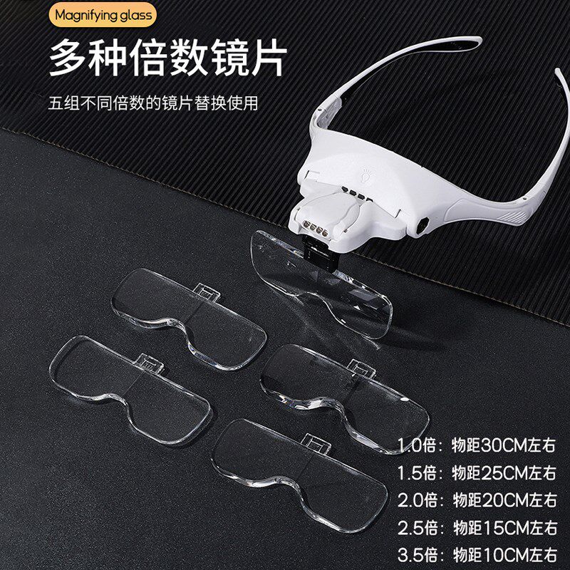 眼镜式头戴放大镜高倍USB充电多镜片可选专业维修钟表鉴定珠宝