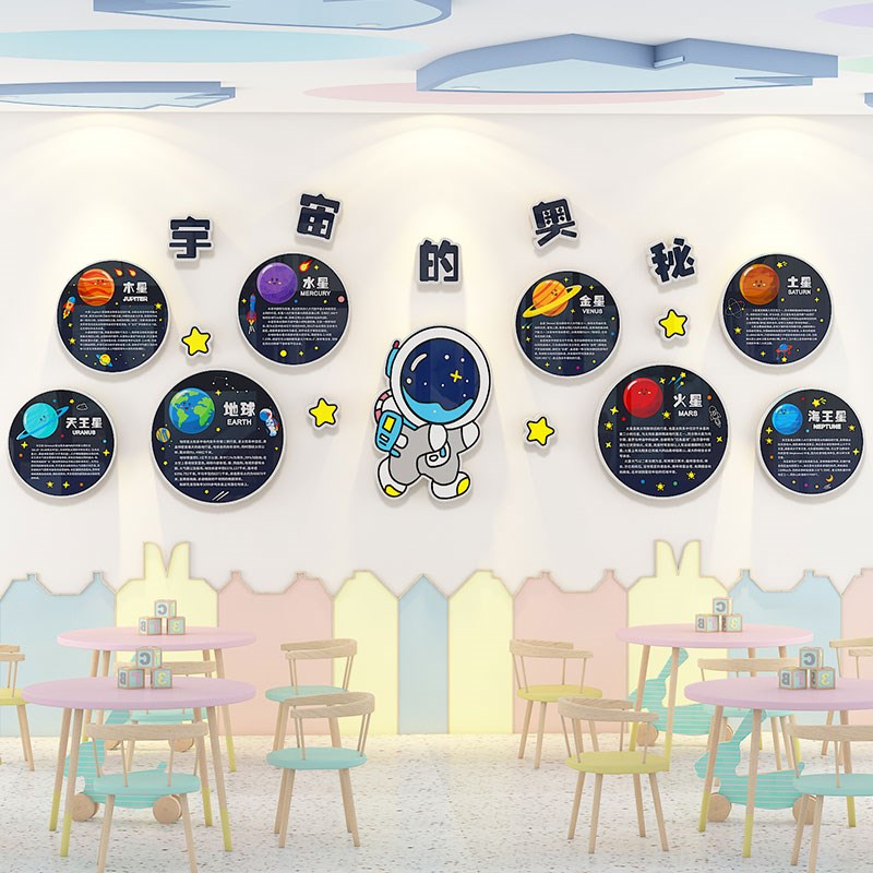 太空人八大行星环创主题文化墙贴幼儿园墙面装饰走廊环境布置成品