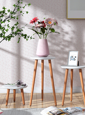 白色原木混搭花架子客厅落地式三脚花几家用电视柜旁花店实木展示